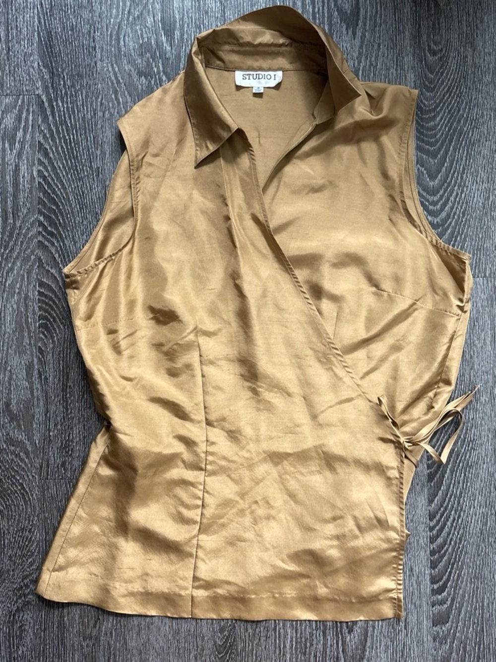 Studio I Gold Sleeveless Wrap Collared Blouse